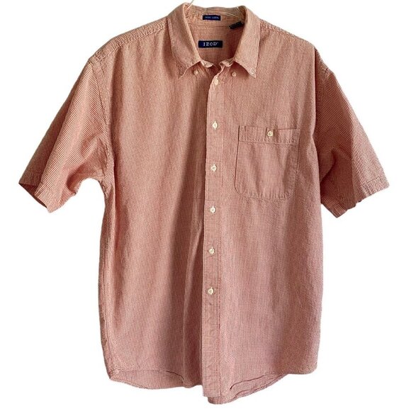 Izod Orange and White Cotton Short Sleeve Button Down Shirt Men's Large - Picture 1 of 8